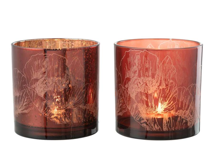 HURRICANE FLOWERS GLASS BORDEAUX/ANTIQUE BORDEAUX LARGE ASSORTMENT OF 2