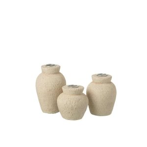 SET OF 3 CANDLE HOLDER CEMENT LIGHT BEIGE
