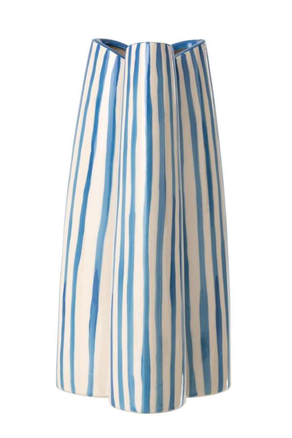 VASE STRIPED CERAMIC OFF-WHITE/BLUE LARGE