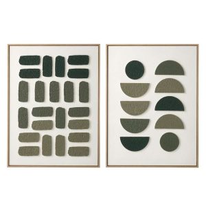 WALL DECORATION 3D OBJECTS CANVAS WHITE/DARK GREEN ASSORTMENT OF 2