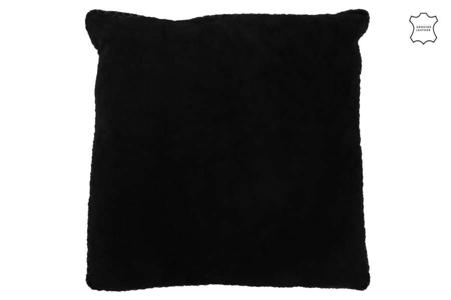 CUSHION WOVEN LEATHER BLACK