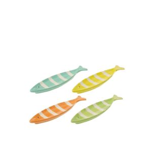 SERVING PLATE FISH SMALL STRIPED DOLOMITE MULTICOLORED ASSORTMENT OF 4