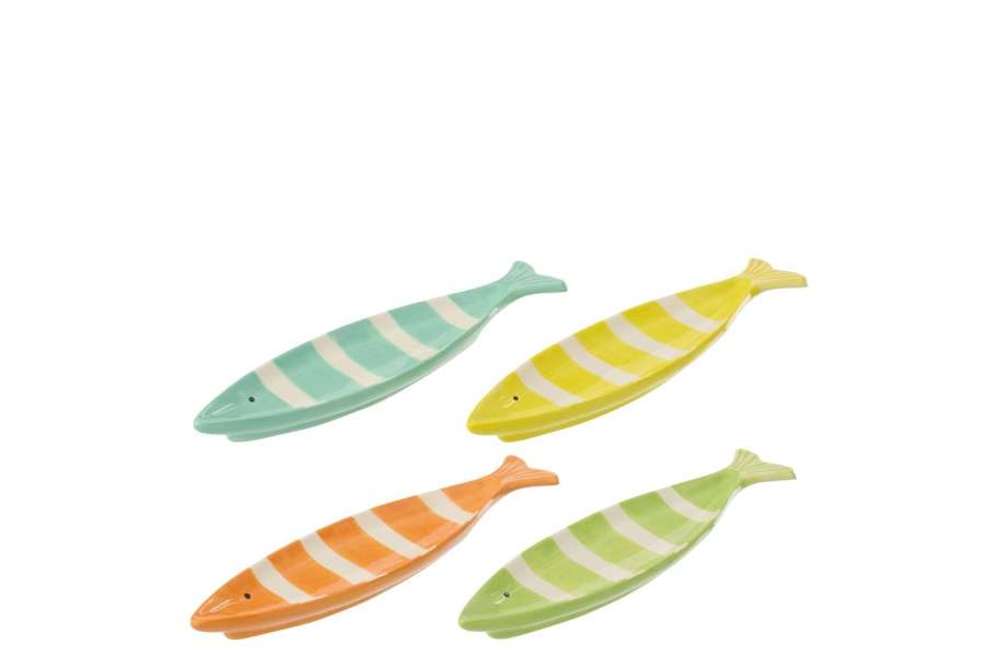 SERVING PLATE FISH SMALL STRIPED DOLOMITE MULTICOLORED ASSORTMENT OF 4