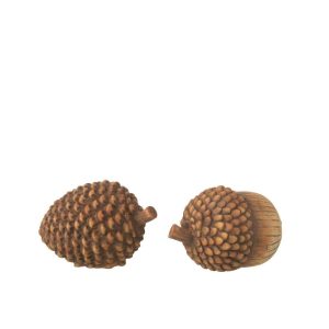 ACORN + PINECONE PORCELAIN BROWN ASSORTMENT OF 2