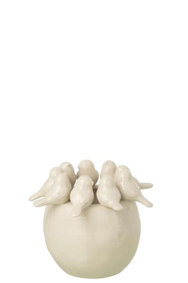 VASE BIRDS STONEWARE GREIGE SMALL