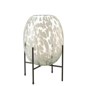 VASE ON FOOT DOT GLASS GREY/WHITE LARGE