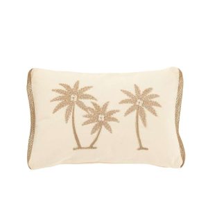 CUSHION RECTANGLE PALM TREES COTTON CREAM/BEIGE