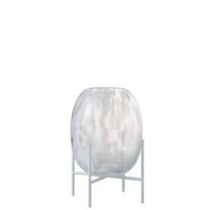 VASE ON BASE DOT GLASS TRANSPARENT/WHITE SMALL