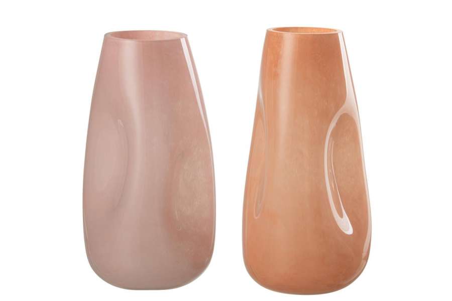 VASE BUMPS GLASS PINK/ORANGE LARGE ASSORTMENT OF 2