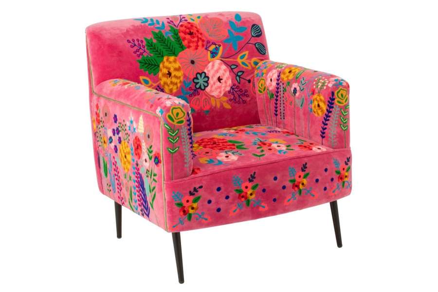 ARMCHAIR FLOWERS MANGO WOOD FUCHSIA