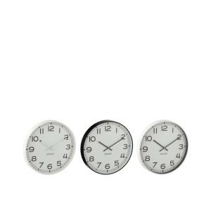 WALL CLOCK ROUND PLASTIC WHITE/BLACK SMALL ASSORTMENT OF 3