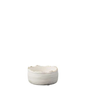 FLOWER POT LOW PORCELAIN WHITE/GOLD SMALL