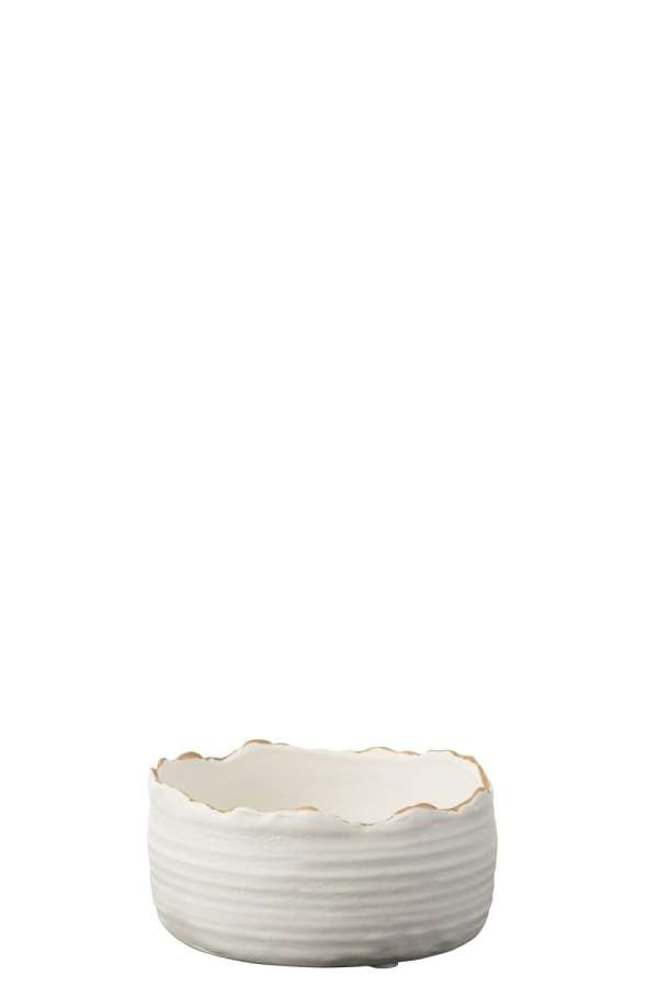 FLOWER POT LOW PORCELAIN WHITE/GOLD SMALL