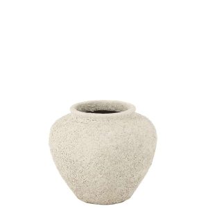 FLOWERPOT ANTIQUE ROUND CEMENT WHITE