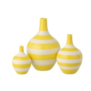 SET OF 3 VASE STRIPED PORCELAIN WHITE/YELLOW