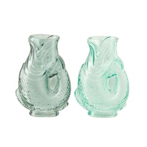 VASE FISH GLASS LIGHT BLUE/TURQUOISE ASSORTMENT OF 2