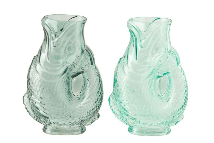 VASE FISH GLASS LIGHT BLUE/TURQUOISE ASSORTMENT OF 2
