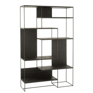 SHELF MODERN TEAK WOOD/METAL BLACK