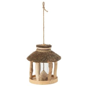BIRDHOUSE HANGING+FEEDER WOOD/DRIED GRASS NATURAL