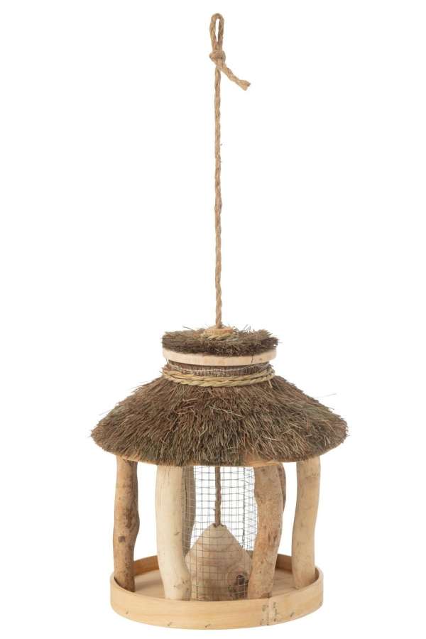 BIRDHOUSE HANGING+FEEDER WOOD/DRIED GRASS NATURAL