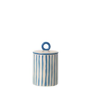 JAR DECORATIVE STRIPED CERAMIC OFF-WHITE/BLUE