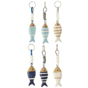 KEYCHAIN FISH PAULOWNIA WOOD MULTI ASSORTMENT OF 6