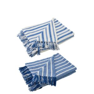 THROW STRIPED COTTON WHITE/DARK BLUE ASSORTMENT OF 2
