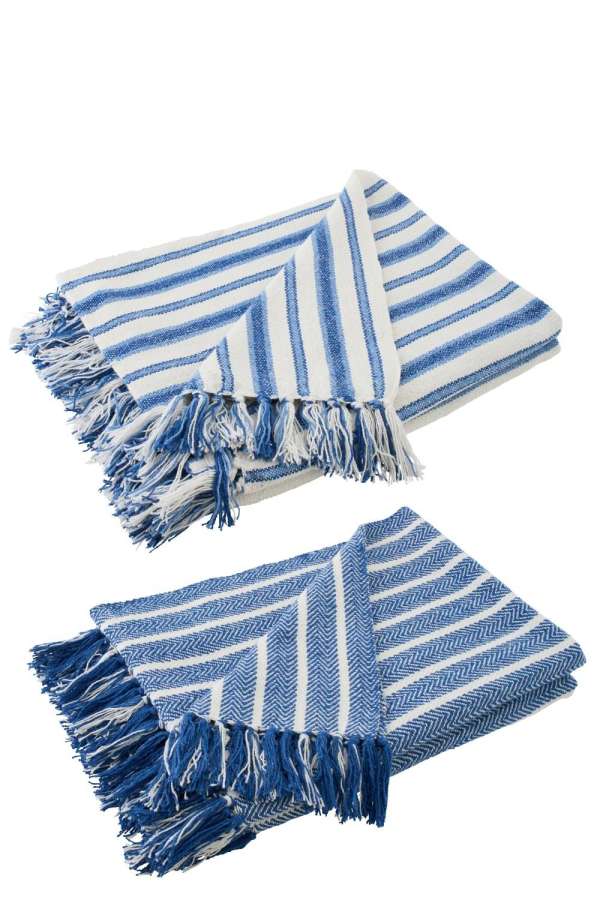 THROW STRIPED COTTON WHITE/DARK BLUE ASSORTMENT OF 2