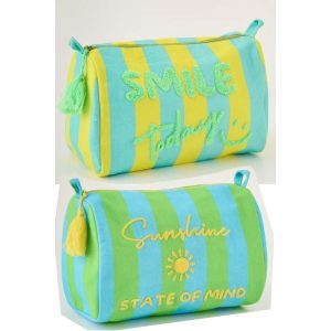 TOILET BAG SUNSHINE/SMILE STRIPED COTTON MULTI ASSORTMENT OF 2
