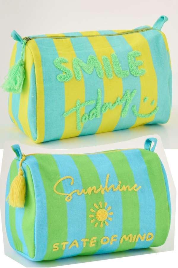 TOILET BAG SUNSHINE/SMILE STRIPED COTTON MULTI ASSORTMENT OF 2
