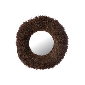WALL MIRROR ROUND SISAL DARK BROWN