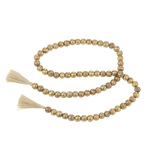 GARLAND BEAD TASSEL MANGO WOOD NATURAL/GOLD