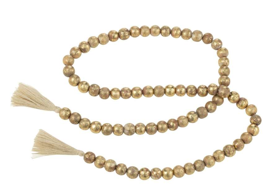 GARLAND BEAD TASSEL MANGO WOOD NATURAL/GOLD