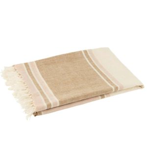 PLAID STRIPES+FRINGES LIGHT PINK/WHITE/BEIGE