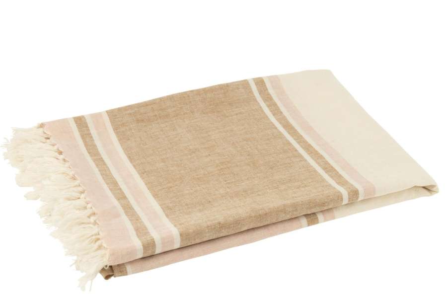 PLAID STRIPES+FRINGES LIGHT PINK/WHITE/BEIGE