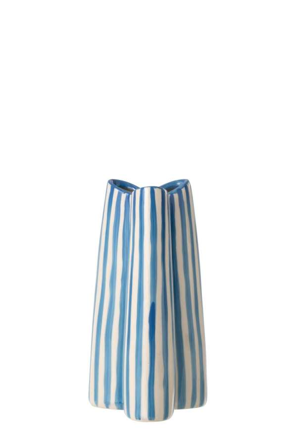 VASE LIGNÉ CÉRAMIQUE BLANC CASSÉ/BLEU SMALL