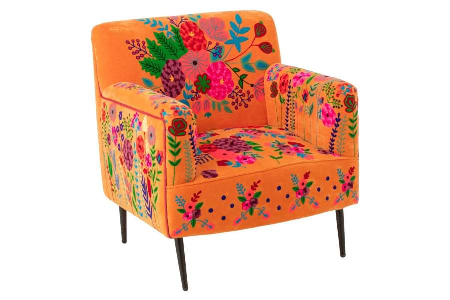 ARMCHAIR FLOWERS MANGO WOOD ORANGE