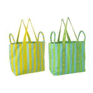 BEACH BAG SUNSHINE/SMILE STRIPED COTTON MULTI ASSORTMENT OF 2