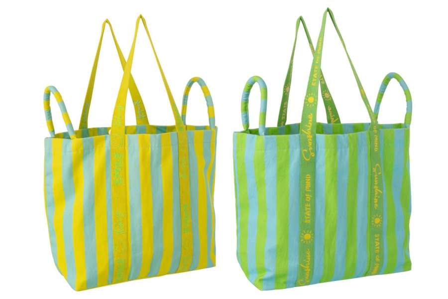 BEACH BAG SUNSHINE/SMILE STRIPED COTTON MULTI ASSORTMENT OF 2