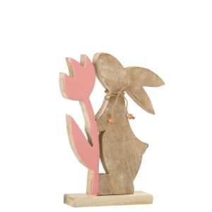 BUNNY WITH FLOWER WOOD PINK LARGE