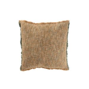 CUSHION FRAYED EDGES POLYESTER/COTTON LIGHT BROWN/GREEN