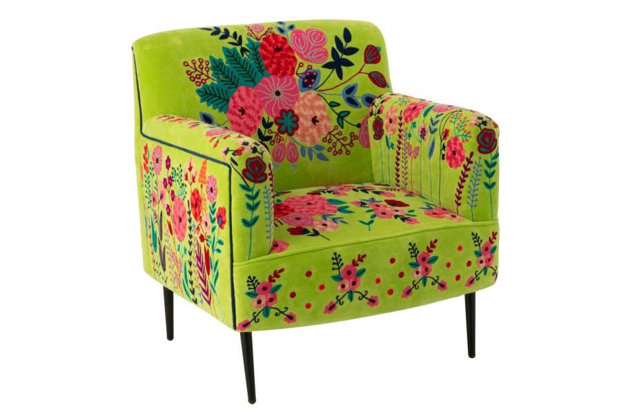 ARMCHAIR FLOWERS MANGO WOOD GREEN