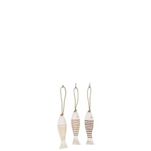 HANGER FISH ALBASIA WOOD BROWN/WHITE SMALL ASSORTMENT OF 3