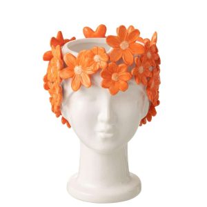 FLOWERPOT LADY FLOWERS CERAMIC WHITE/ORANGE