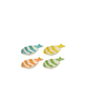 BOWL FISH STRIPED PORCELAIN MULTICOLORED LARGE ASSORTMENT OF 4