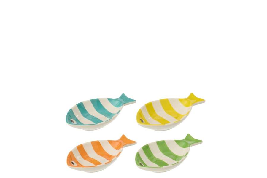 BOWL FISH STRIPED PORCELAIN MULTICOLORED LARGE ASSORTMENT OF 4