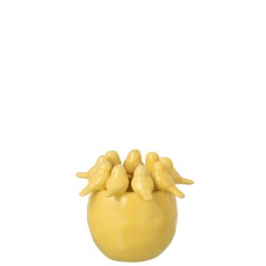 VASE BIRDS STONEWARE LIGHT YELLOW SMALL