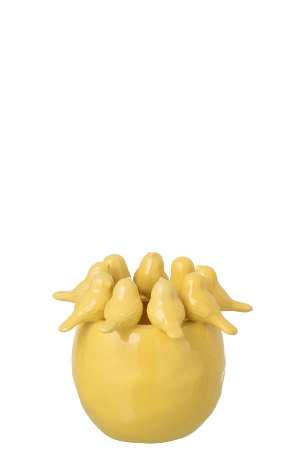 VASE BIRDS STONEWARE LIGHT YELLOW SMALL
