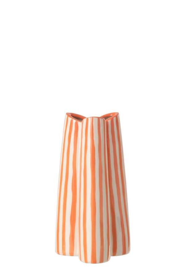 VASE STRIPED CERAMIC OFF-WHITE/ORANGE SMALL