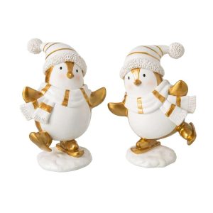 PENGUIN SCARF + HAT POLYRESIN WHITE/GOLD LARGE ASSORTMENT OF 2